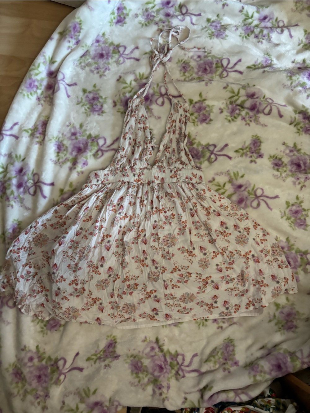 White Floral Smocked Sundress with Tie Straps